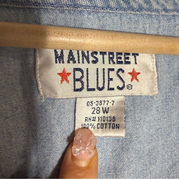 Main Street Blue VTG Denim Embroidered Button Front Floral A Line Midi Dress 28W - Picture 9 of 11